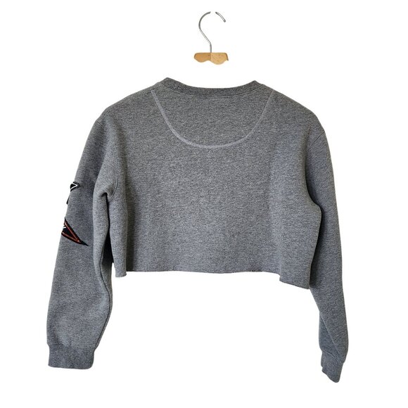 Gray Cropped Sweatshirt New York Floral Patches Upcycled Cute Casual Gym Sporty - Picture 3 of 11